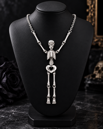 Gothic Skeleton Pendant Necklace – Silver Tone