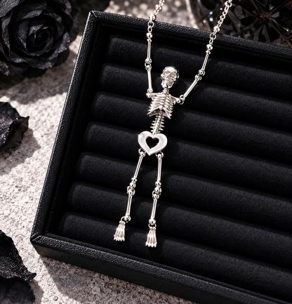 Gothic Skeleton Pendant Necklace – Silver Tone