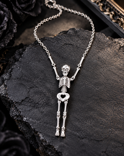 Gothic Skeleton Pendant Necklace – Silver Tone