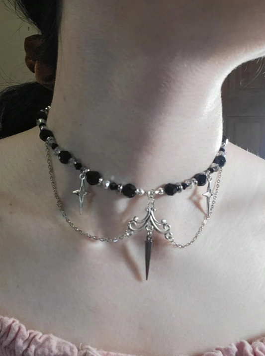 Sword Black Pearl Choker Necklace